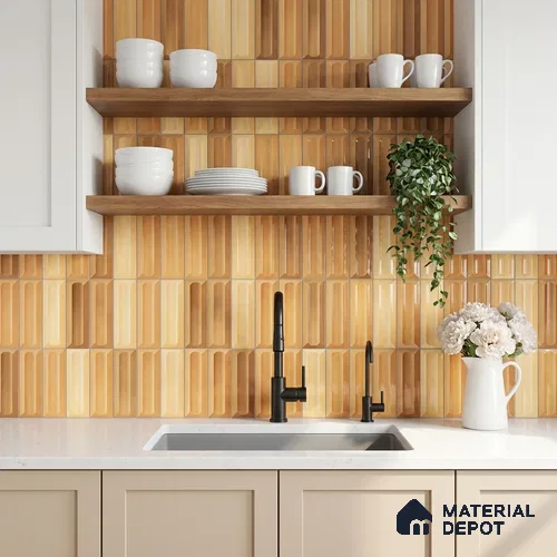 Faux Subway Wall Tile TL 11295 Amber Prism 1 ft x 1 ft Ceramic Glossy Finish Tile - 10 mm | Suitable For Bathroom, Basin Area, Kitchen Backsplash
