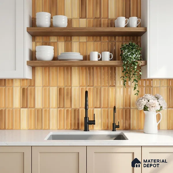 Faux Subway Wall Tile TL 11295 Amber Prism 1 ft x 1 ft Ceramic Glossy Finish Tile - 10 mm | Suitable For Bathroom, Basin Area, Kitchen Backsplash