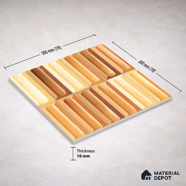 Faux Subway Wall Tile TL 11295 Amber Prism 1 ft x 1 ft Ceramic Glossy Finish Tile - 10 mm | Suitable For Bathroom, Basin Area, Kitchen Backsplash
