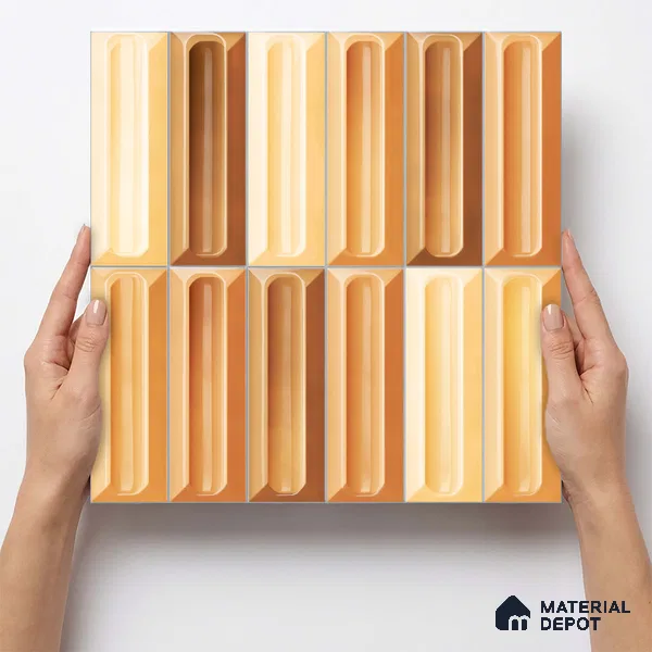 Faux Subway Wall Tile TL 11295 Amber Prism 1 ft x 1 ft Ceramic Glossy Finish Tile - 10 mm | Suitable For Bathroom, Basin Area, Kitchen Backsplash