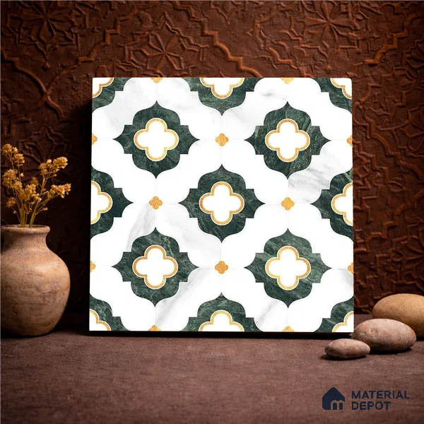 Moroccan Carving Wall & Floor Tile TL 11664 Verdant Trellis 1 ft x 1 ft Ceramic Carving Matte Finish Tile - 10 mm | Suitable For Bathroom, Dining Area, Kitchen