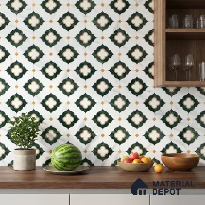 Moroccan Carving Wall & Floor Tile TL 11664 Verdant Trellis 1 ft x 1 ft Ceramic Carving Matte Finish Tile - 10 mm | Suitable For Bathroom, Dining Area, Kitchen