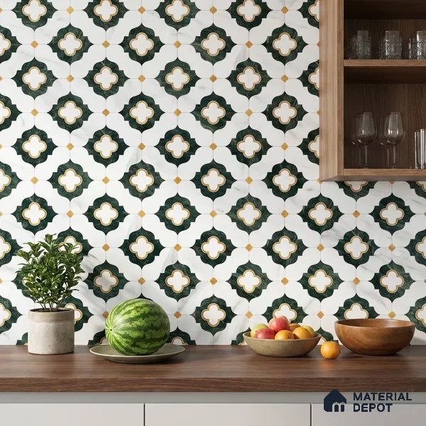 Moroccan Carving Wall & Floor Tile TL 11664 Verdant Trellis 1 ft x 1 ft Ceramic Carving Matte Finish Tile - 10 mm | Suitable For Bathroom, Dining Area, Kitchen