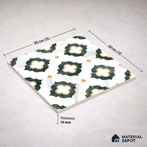 Moroccan Carving Wall & Floor Tile TL 11664 Verdant Trellis 1 ft x 1 ft Ceramic Carving Matte Finish Tile - 10 mm | Suitable For Bathroom, Dining Area, Kitchen