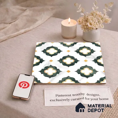 Moroccan Carving Wall & Floor Tile TL 11664 Verdant Trellis 1 ft x 1 ft Ceramic Carving Matte Finish Tile - 10 mm | Suitable For Bathroom, Dining Area, Kitchen
