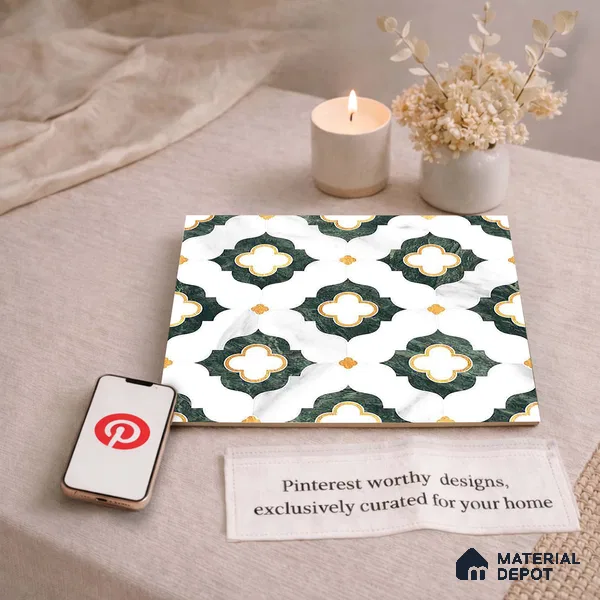 Moroccan Carving Wall & Floor Tile TL 11664 Verdant Trellis 1 ft x 1 ft Ceramic Carving Matte Finish Tile - 10 mm | Suitable For Bathroom, Dining Area, Kitchen