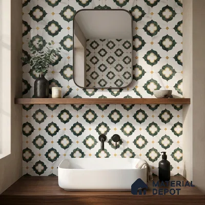 Moroccan Carving Wall & Floor Tile TL 11664 Verdant Trellis 1 ft x 1 ft Ceramic Carving Matte Finish Tile - 10 mm | Suitable For Bathroom, Dining Area, Kitchen