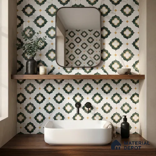 Moroccan Carving Wall & Floor Tile TL 11664 Verdant Trellis 1 ft x 1 ft Ceramic Carving Matte Finish Tile - 10 mm | Suitable For Bathroom, Dining Area, Kitchen
