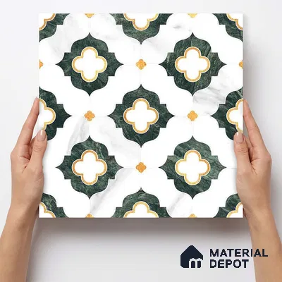 Moroccan Carving Wall & Floor Tile TL 11664 Verdant Trellis 1 ft x 1 ft Ceramic Carving Matte Finish Tile - 10 mm | Suitable For Bathroom, Dining Area, Kitchen