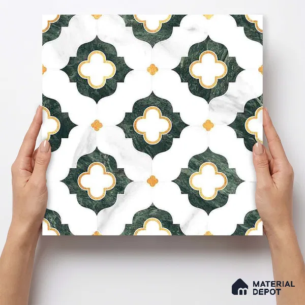 Moroccan Carving Wall & Floor Tile TL 11664 Verdant Trellis 1 ft x 1 ft Ceramic Carving Matte Finish Tile - 10 mm | Suitable For Bathroom, Dining Area, Kitchen