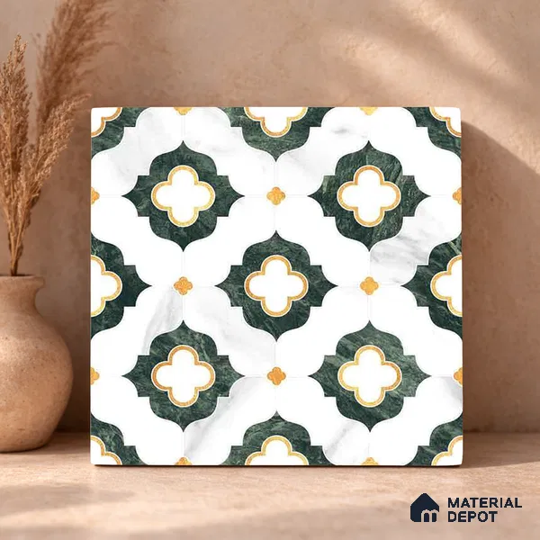 Moroccan Carving Wall & Floor Tile TL 11664 Verdant Trellis 1 ft x 1 ft Ceramic Carving Matte Finish Tile - 10 mm | Suitable For Bathroom, Dining Area, Kitchen