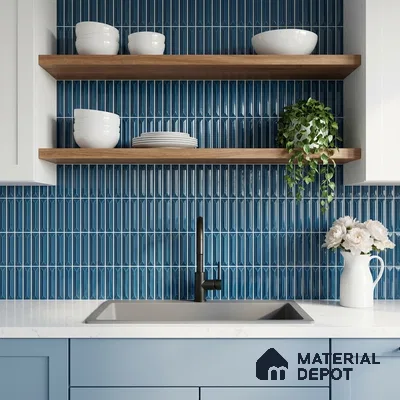 Faux Kitkat Subway Wall Tile TL 11305 Azure Arrow 1 ft x 1 ft Ceramic Glossy Finish Tile - 10 mm | Suitable For Bathroom, Dining Area, Kitchen Backsplash