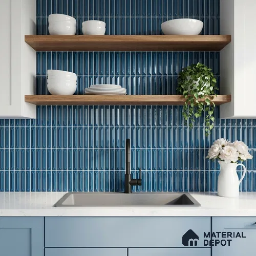 Faux Kitkat Subway Wall Tile TL 11305 Azure Arrow 1 ft x 1 ft Ceramic Glossy Finish Tile - 10 mm | Suitable For Bathroom, Balcony & Kitchen Backsplash