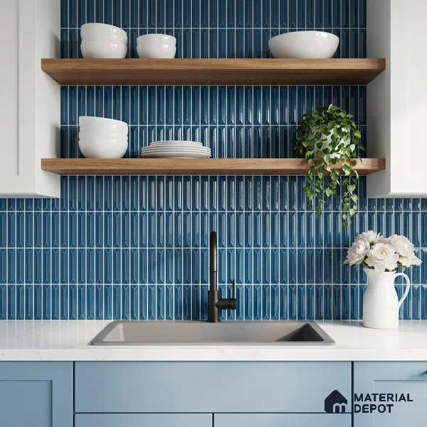 Faux Kitkat Subway Wall Tile TL 11305 Azure Arrow 1 ft x 1 ft Ceramic Glossy Finish Tile - 10 mm | Suitable For Bathroom, Dining Area, Kitchen Backsplash