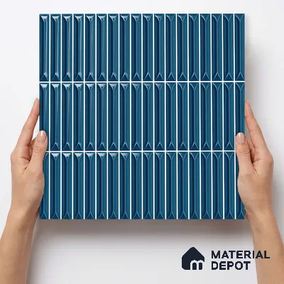 Faux Kitkat Subway Wall Tile TL 11305 Azure Arrow 1 ft x 1 ft Ceramic Glossy Finish Tile - 10 mm | Suitable For Bathroom, Dining Area, Kitchen Backsplash