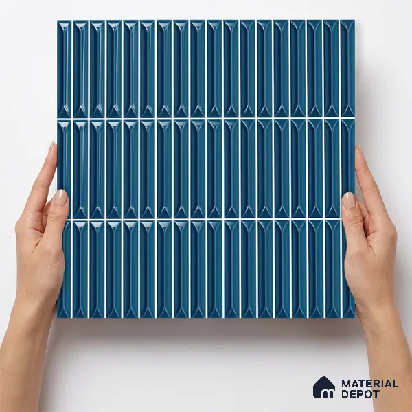 Faux Kitkat Subway Wall Tile TL 11305 Azure Arrow 1 ft x 1 ft Ceramic Glossy Finish Tile - 10 mm | Suitable For Bathroom, Dining Area, Kitchen Backsplash