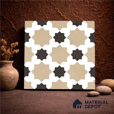 Moroccan Wall & Floor Tile TL 11110 Mosaic Star 1 ft x 1 ft Ceramic Matte Finish Tile - 10 mm | Suitable For Kitchen, Bathroom, Balcony