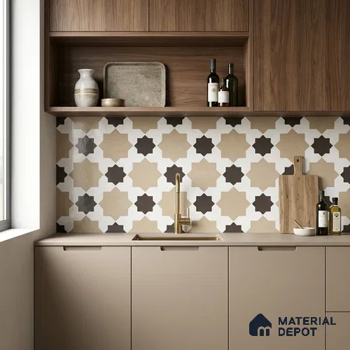 Moroccan Wall & Floor Tile TL 11110 Mosaic Star 1 ft x 1 ft Ceramic Matte Finish Tile - 10 mm | Suitable For Kitchen, Bathroom, Balcony