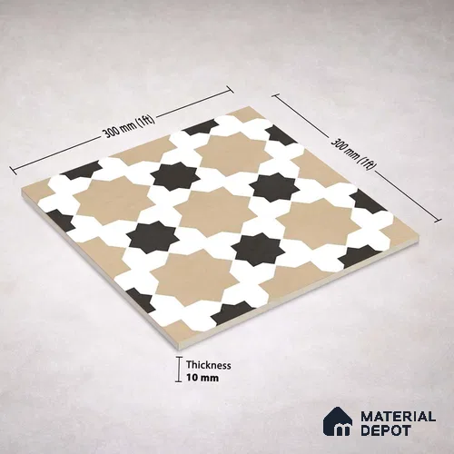 Moroccan Wall & Floor Tile TL 11110 Mosaic Star 1 ft x 1 ft Ceramic Matte Finish Tile - 10 mm | Suitable For Kitchen, Bathroom, Balcony