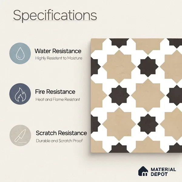 Moroccan Wall & Floor Tile TL 11110 Mosaic Star 1 ft x 1 ft Ceramic Matte Finish Tile - 10 mm | Suitable For Kitchen, Bathroom, Balcony