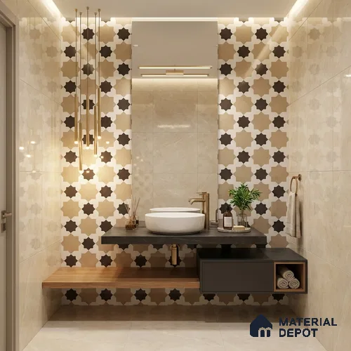 Moroccan Wall & Floor Tile TL 11110 Mosaic Star 1 ft x 1 ft Ceramic Matte Finish Tile - 10 mm | Suitable For Kitchen, Bathroom, Balcony