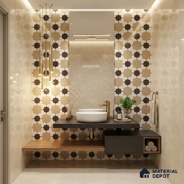 Moroccan Wall & Floor Tile TL 11110 Mosaic Star 1 ft x 1 ft Ceramic Matte Finish Tile - 10 mm | Suitable For Kitchen, Bathroom, Balcony