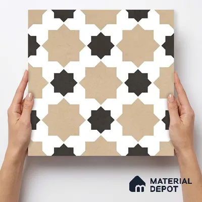 Moroccan Wall & Floor Tile TL 11110 Mosaic Star 1 ft x 1 ft Ceramic Matte Finish Tile - 10 mm | Suitable For Kitchen, Bathroom, Balcony
