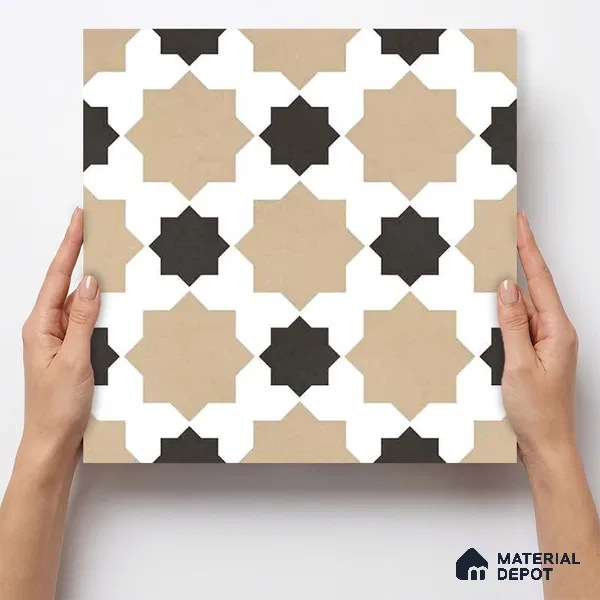 Moroccan Wall & Floor Tile TL 11110 Mosaic Star 1 ft x 1 ft Ceramic Matte Finish Tile - 10 mm | Suitable For Kitchen, Bathroom, Balcony