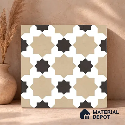 Moroccan Wall & Floor Tile TL 11110 Mosaic Star 1 ft x 1 ft Ceramic Matte Finish Tile - 10 mm | Suitable For Kitchen, Bathroom, Balcony
