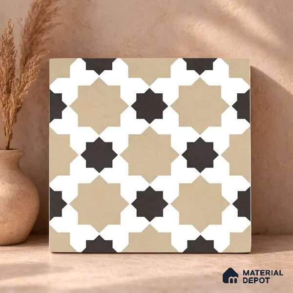 Moroccan Wall & Floor Tile TL 11110 Mosaic Star 1 ft x 1 ft Ceramic Matte Finish Tile - 10 mm | Suitable For Kitchen, Bathroom, Balcony