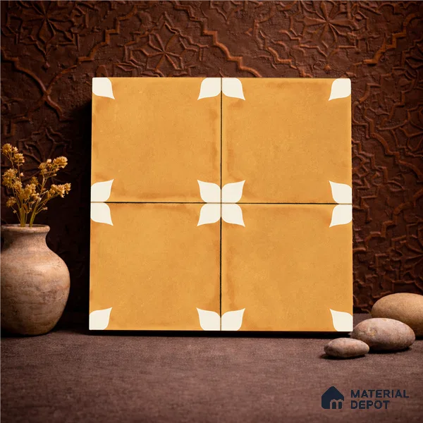 Moroccan Wall & Floor Athangudi Highlighter Tile TL 11181 Saffron Petal 1 ft x 1 ft Ceramic Matte Finish Tile - 10 mm | Suitable For Kitchen, Bathroom, Balcony