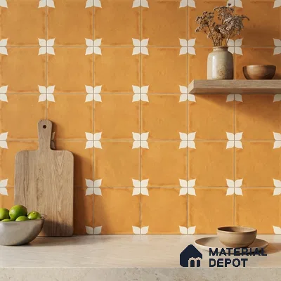 Moroccan Wall & Floor Athangudi Highlighter Tile TL 11181 Saffron Petal 1 ft x 1 ft Ceramic Matte Finish Tile - 10 mm | Suitable For Kitchen, Bathroom, Balcony