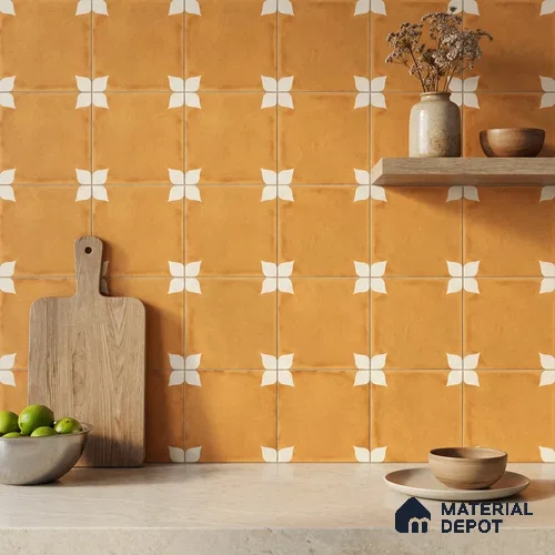 Moroccan Wall & Floor Athangudi Highlighter Tile TL 11181 Saffron Petal 1 ft x 1 ft Ceramic Matte Finish Tile - 10 mm | Suitable For Kitchen, Bathroom, Balcony