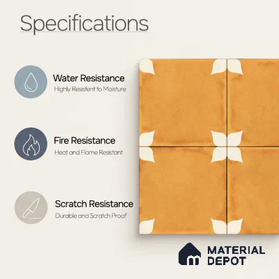 Moroccan Wall & Floor Athangudi Highlighter Tile TL 11181 Saffron Petal 1 ft x 1 ft Ceramic Matte Finish Tile - 10 mm | Suitable For Kitchen, Bathroom, Balcony