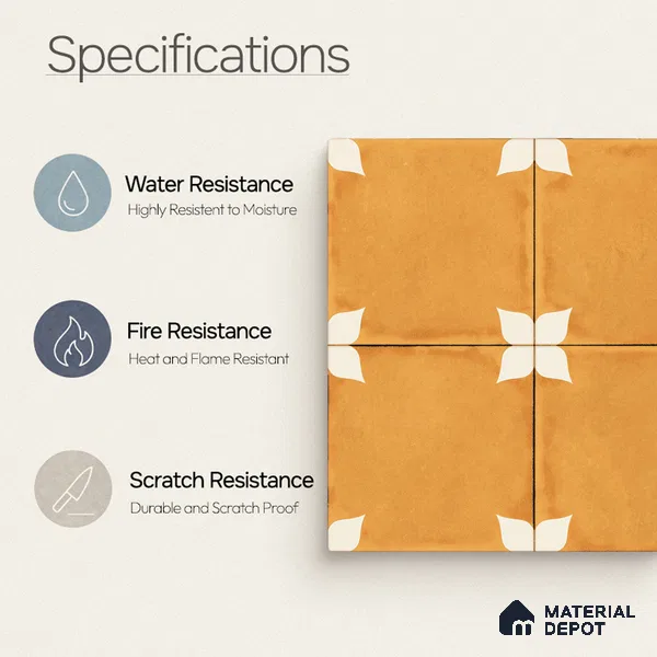 Moroccan Wall & Floor Athangudi Highlighter Tile TL 11181 Saffron Petal 1 ft x 1 ft Ceramic Matte Finish Tile - 10 mm | Suitable For Kitchen, Bathroom, Balcony