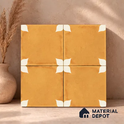 Moroccan Wall & Floor Athangudi Highlighter Tile TL 11181 Saffron Petal 1 ft x 1 ft Ceramic Matte Finish Tile - 10 mm | Suitable For Kitchen, Bathroom, Balcony