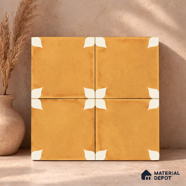 Moroccan Wall & Floor Athangudi Highlighter Tile TL 11181 Saffron Petal 1 ft x 1 ft Ceramic Matte Finish Tile - 10 mm | Suitable For Kitchen, Bathroom, Balcony