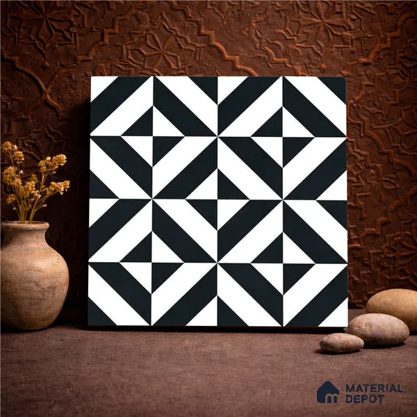 Moroccan Wall & Floor Tile TL 11142 Monochrome Prism 1 ft x 1 ft Ceramic Matte Finish Tile - 10 mm | Suitable For Kitchen, Bathroom, Balcony