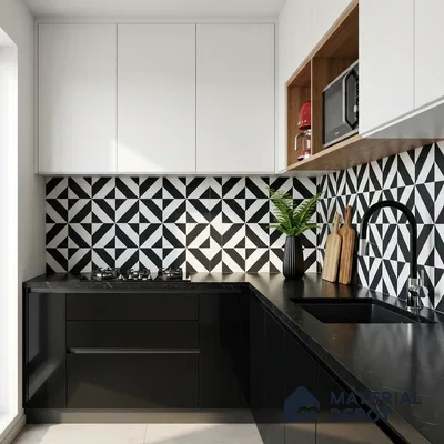 Moroccan Wall & Floor Tile TL 11142 Monochrome Prism 1 ft x 1 ft Ceramic Matte Finish Tile - 10 mm | Suitable For Kitchen, Bathroom, Balcony
