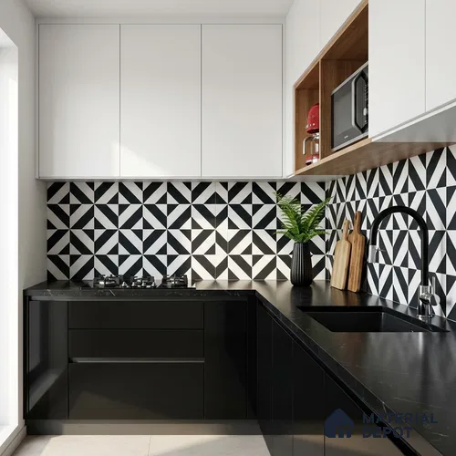 Moroccan Wall & Floor Tile TL 11142 Monochrome Prism 1 ft x 1 ft Ceramic Matte Finish Tile - 10 mm | Suitable For Kitchen, Bathroom, Balcony