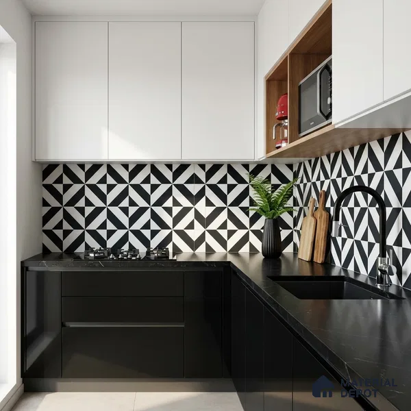 Moroccan Wall & Floor Tile TL 11142 Monochrome Prism 1 ft x 1 ft Ceramic Matte Finish Tile - 10 mm | Suitable For Kitchen, Bathroom, Balcony