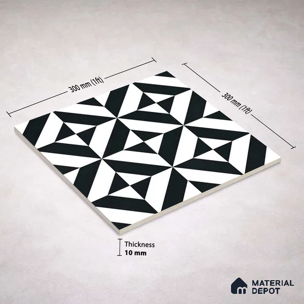 Moroccan Wall & Floor Tile TL 11142 Monochrome Prism 1 ft x 1 ft Ceramic Matte Finish Tile - 10 mm | Suitable For Kitchen, Bathroom, Balcony