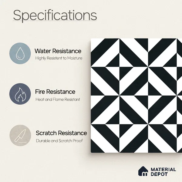 Moroccan Wall & Floor Tile TL 11142 Monochrome Prism 1 ft x 1 ft Ceramic Matte Finish Tile - 10 mm | Suitable For Kitchen, Bathroom, Balcony