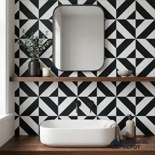 Moroccan Wall & Floor Tile TL 11142 Monochrome Prism 1 ft x 1 ft Ceramic Matte Finish Tile - 10 mm | Suitable For Bathroom, Balcony & Kitchen Backsplash