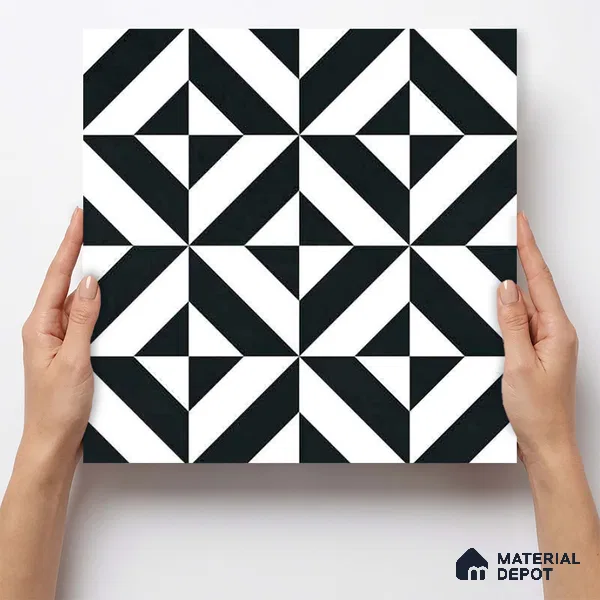Moroccan Wall & Floor Tile TL 11142 Monochrome Prism 1 ft x 1 ft Ceramic Matte Finish Tile - 10 mm | Suitable For Kitchen, Bathroom, Balcony