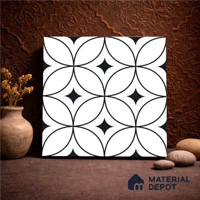 Moroccan Monochrome Wall & Floor Tile TL 11133 Luna Noir 1 ft x 1 ft Ceramic Matte Finish Tile - 10 mm | Suitable For Kitchen, Bathroom, Balcony