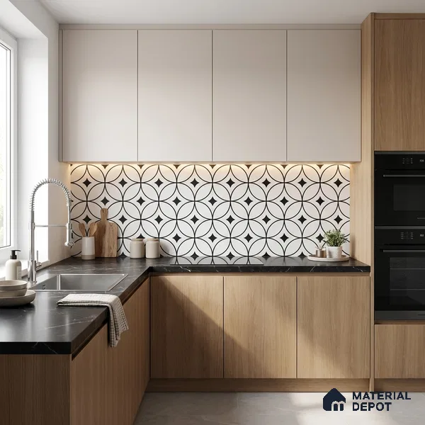 Moroccan Monochrome Wall & Floor Tile TL 11133 Luna Noir 1 ft x 1 ft Ceramic Matte Finish Tile - 10 mm | Suitable For Kitchen, Bathroom, Balcony