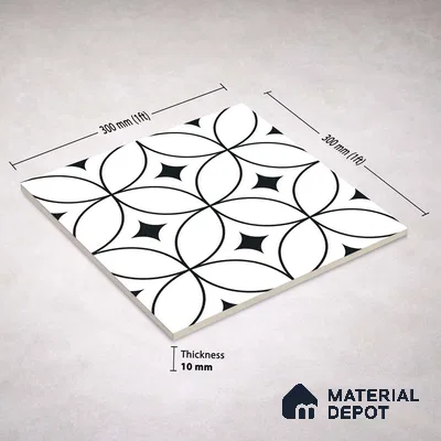 Moroccan Monochrome Wall & Floor Tile TL 11133 Luna Noir 1 ft x 1 ft Ceramic Matte Finish Tile - 10 mm | Suitable For Kitchen, Bathroom, Balcony
