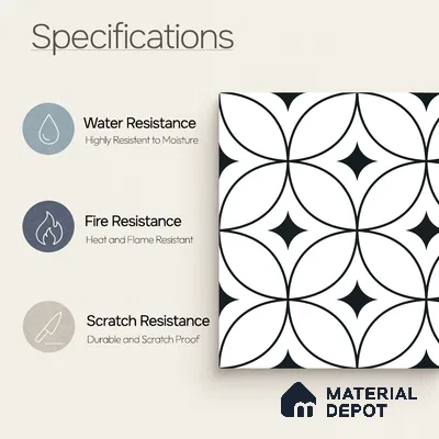 Moroccan Monochrome Wall & Floor Tile TL 11133 Luna Noir 1 ft x 1 ft Ceramic Matte Finish Tile - 10 mm | Suitable For Kitchen, Bathroom, Balcony
