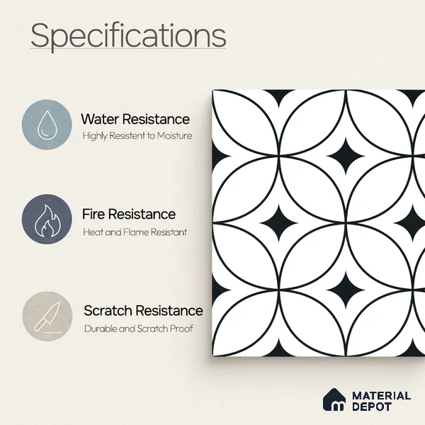 Moroccan Monochrome Wall & Floor Tile TL 11133 Luna Noir 1 ft x 1 ft Ceramic Matte Finish Tile - 10 mm | Suitable For Kitchen, Bathroom, Balcony
